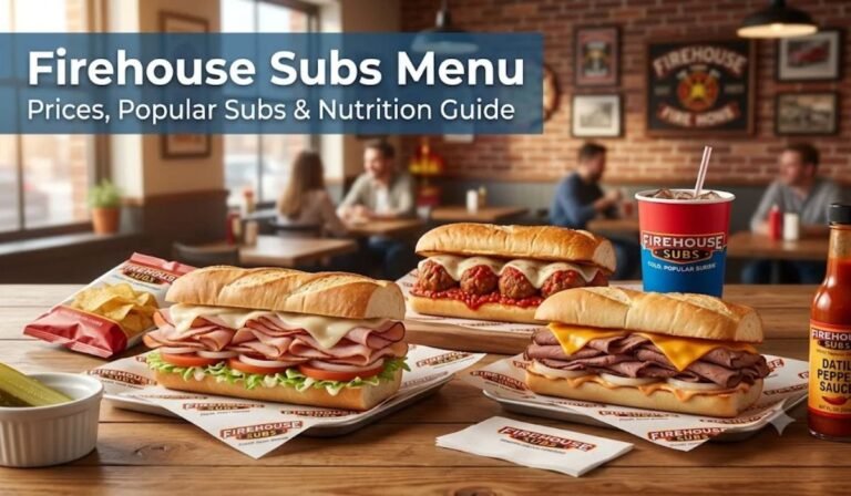 Firehouse Subs Menu with popular sandwiches, sides, and drinks